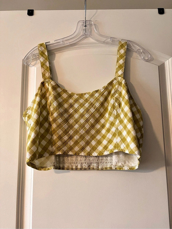 aerie Tops - Aerie Gingham Smocked Back Crop Top Yellow & White Size Large